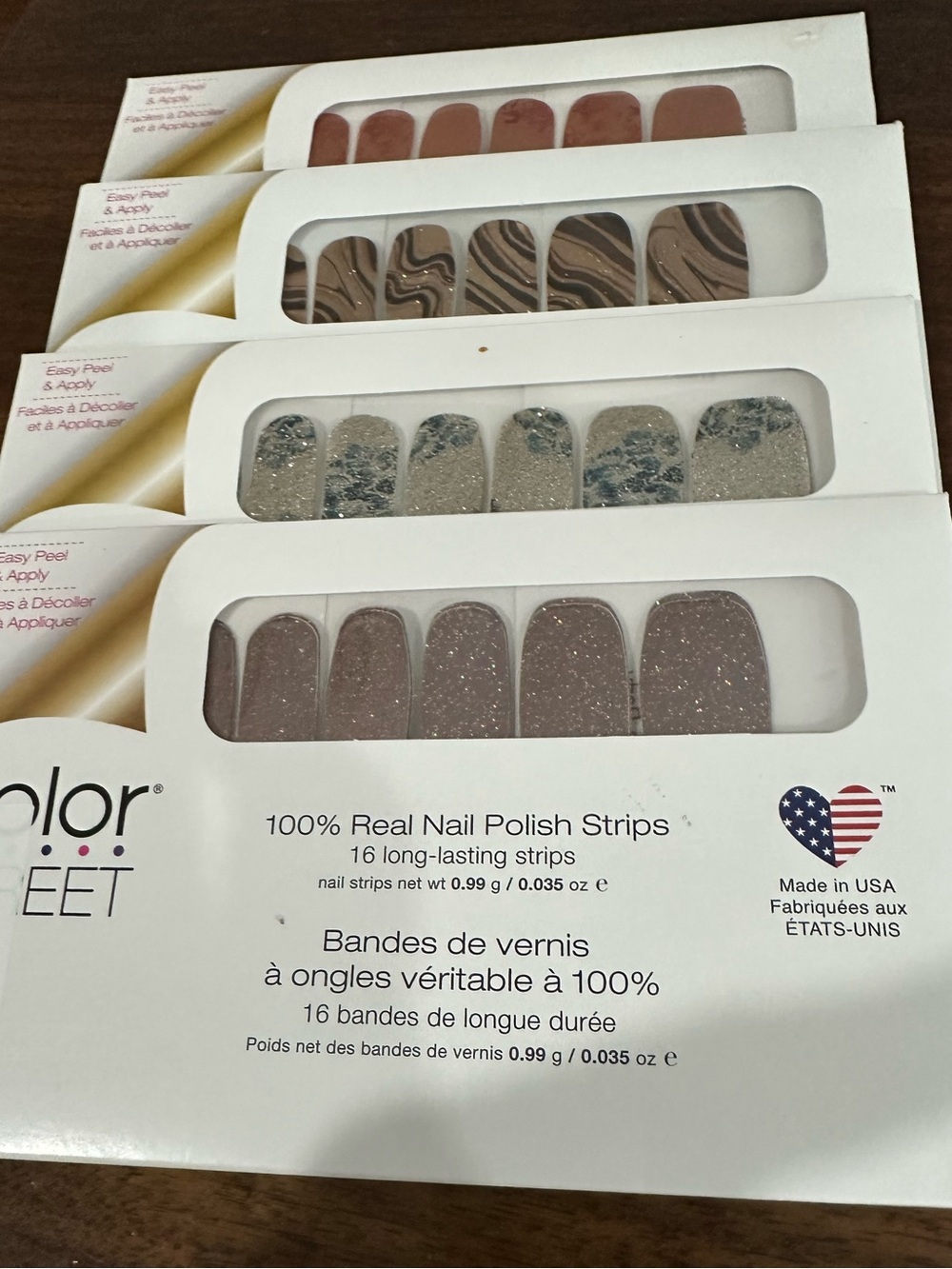 Set Of Four Color Street Real Nail Polish Strips - Taupe & Glitter Variety Pack